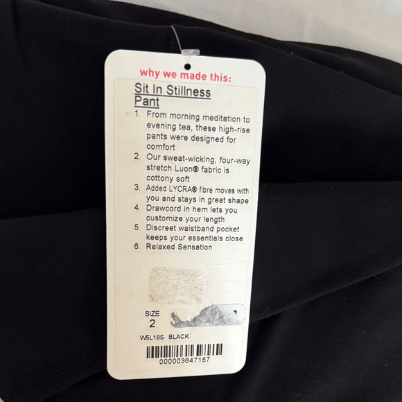 NEW Lululemon Sit In Stillness High Rise Luon Wide Leg Pants BLACK SIZE 2 - Picture 14 of 14